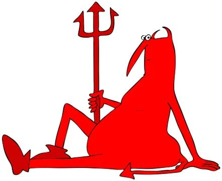 Resting red devil sitting on the ground Illustrazione stock