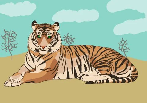 Resting Tiger Desktop Background Stock Illustration
