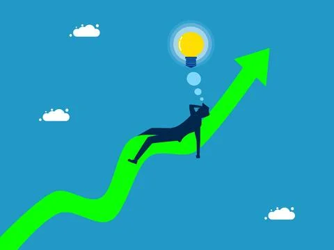 Resting your brain creates new ideas. businessman sleeps and dreams of seeing Illustrazione stock