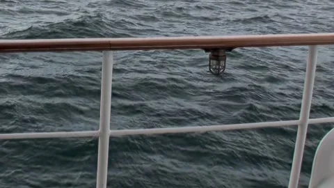 Restless Arctic Ocean Voyage From a Ship's Steady Railing Stock Footage 344603891