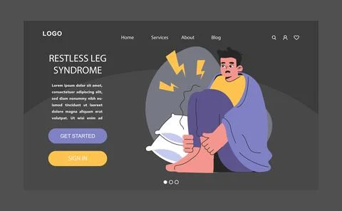 Restless legs syndrome or RLS dark or night mode web, landing. Nighttime Stock Illustration