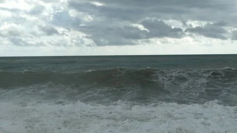 Restless sea waves on a deserted beach Stock Footage 162014770