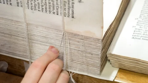 Restoration of an ancient book. Video stock 91982403