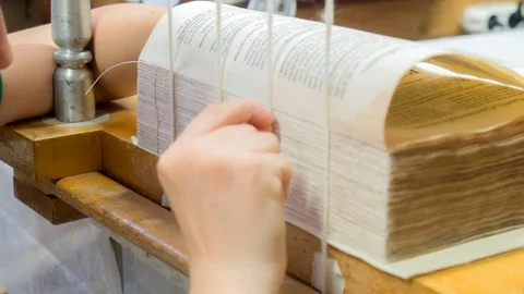 Restoration of an ancient book. Video stock 91986113