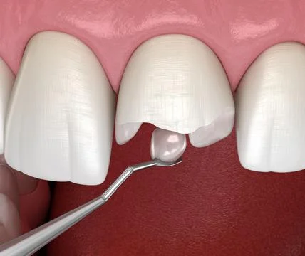 Restoration of broken tooth. Medically accurate 3D illustration. Stock Illustration