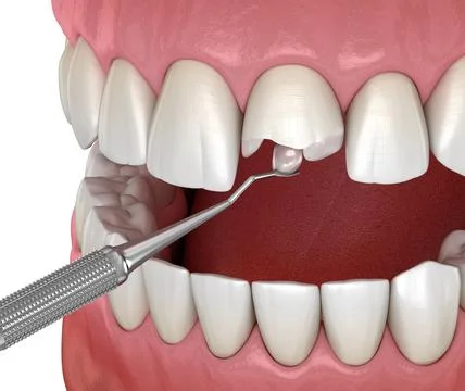 Restoration of broken tooth. Medically accurate 3D illustration. Stock Illustration