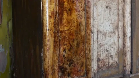 Restoration of an old cabinet made of solid wood, wood varnishing. Stock Footage 130355638