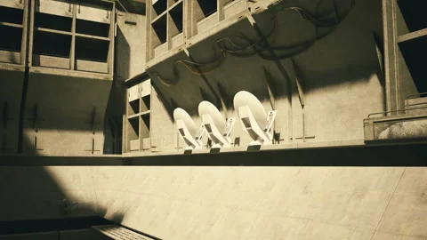 Restoration process implied for vintage seating within dusty interior setting Stock Footage 331396938