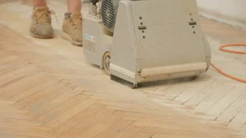 Restoration process of old parquet floor in public building renovation project Video stock 330654756
