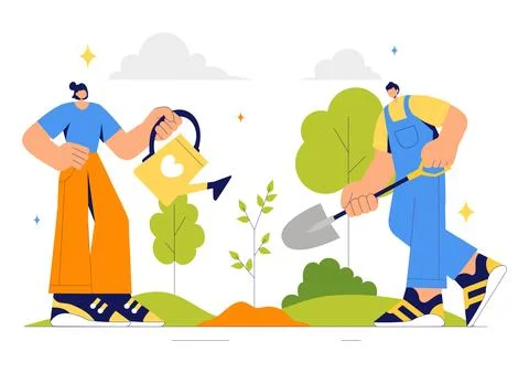 Restoration Vector Illustration featuring Tree Planting in a Forest with Gr.. Stock Illustration