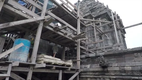 Restoration Work, Bubrah Temple, Prambanan Temple Compound, Java, Indonesia Stock Footage 312073552