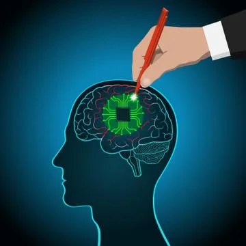 Restore brain functions, prosthetics affected areas, mind, consciousness, memory Stock Illustration