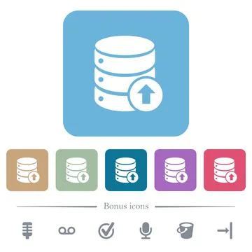 Restore database flat icons on color rounded square backgrounds 库存插图