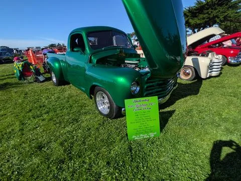 A restored 1949 Studebaker 2R-5 pickup truck with glossy green paint Stock Photos