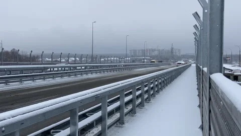 The restored bridge in Irpen, next to the bridge that was destroyed Stock Footage 256997432