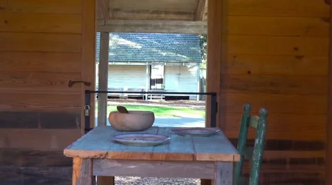 The restored interior of a slave cabin in the deep south. Stock Footage 66692466