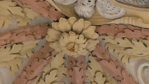 Restored Polychrome Baroque Stucco Ornament in Historic Church Stock Footage 345261155