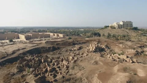Restored ruins of ancient Babylon, Iraq. (aerial photography) Stock Footage