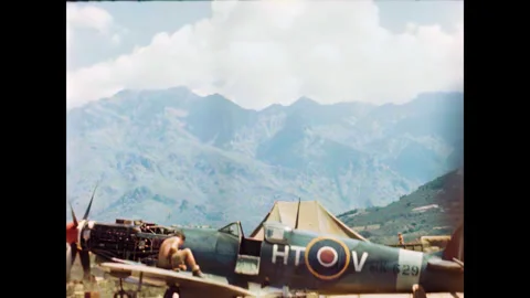 Restored WWII Ground Crews Servicing Spitfires, Corsica 1944, 60FPS Stock Footage 336781660