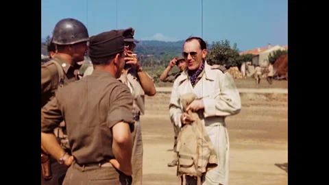 Restored WWII RAF Pilot and US Personnel Smoking &amp; Talking, Corsica 1944, 60FPS Stock Footage 336780716