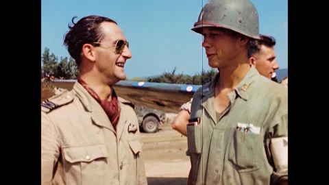 Restored WWII RAF Pilot and U.S. Servicemen, Corsica 1944, 60fps Stock Footage 336780720