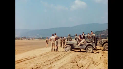 Restored WWII RAF Spitfire Fighter Aircraft Landing on Runway, 1944 60FPS Stock Footage 336781309