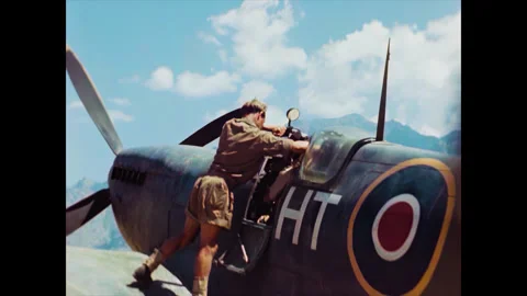 Restored WWII RAF Spitfire Formation Flight Over Corsica 1944 60FPS Stock Footage 336781402