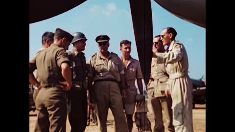 Restored WWII RAF Spitfire Pilot Meeting U.S. Servicemen, Corsica 1944 Stock Footage 336782412