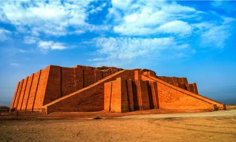 Restored ziggurat in ancient Ur, sumerian temple, Iraq Stock Photos