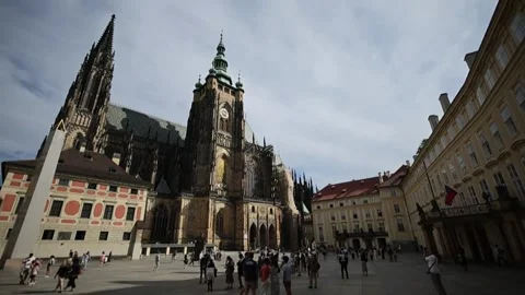 Restorers work on 650-year-old section of St. Vitus Cathedral in Prague, PRAGUE, Stock Footage 341953934