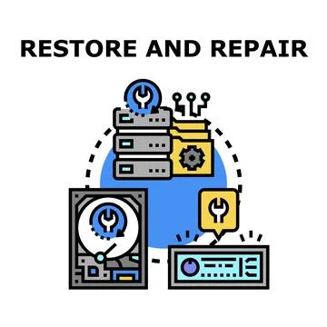 Restoring and repairing data on server infrastructure Stock Illustration