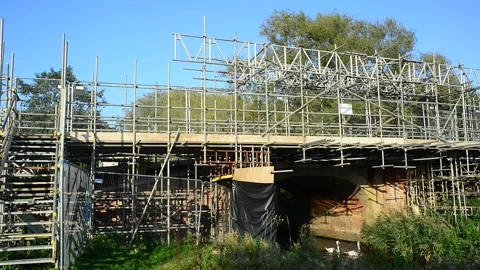Restoring Hagg bridge grade II listed melbourne yorkshire uk Stock Footage 139744514