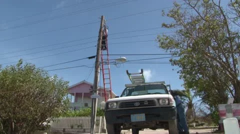 Restoring power after a hurricane Stock Footage 12569349