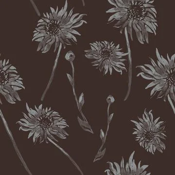 Restrained brown floral seamless pattern with isolated flowers. Stock Illustration