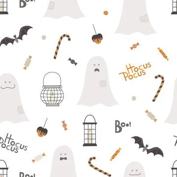 Restrained drawing vector pattern with ghost, treat for Halloween. Can use for Stock Illustration
