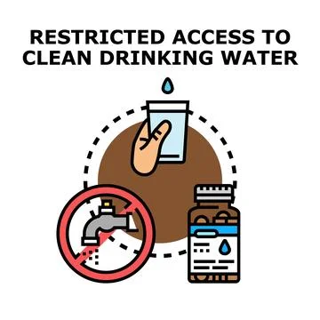 Restricted access clean drinking water supply problem Stock Illustration