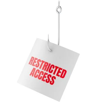 Restricted Access note on fishing hook, bait concept. 3D rendering Stock Illustration