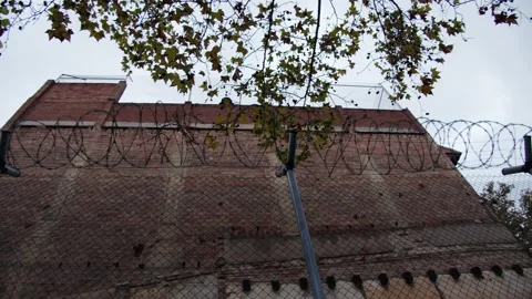 Restricted area border with chain-link fence and barbed wire. Stock Footage 165052448