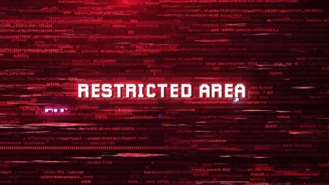 Restricted Area Warning Over Cybersecurity Glitch Error Animated Background Stock Footage 317565506