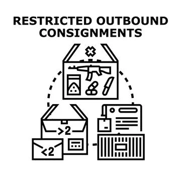 Restricted outbound consignments of illegal goods and weapons Stock Illustration