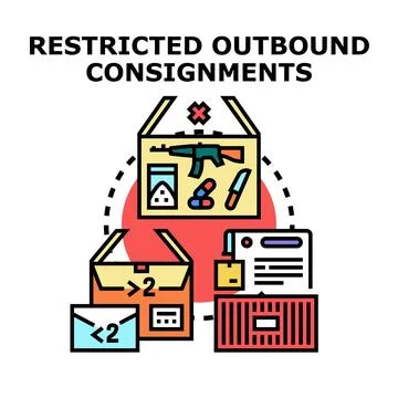 Restricted outbound consignments of illegal goods and weapons Stockillustratie