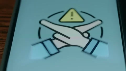 Restriction icon, Crossed hands with exclamation mark, presentation Video stock 310054611