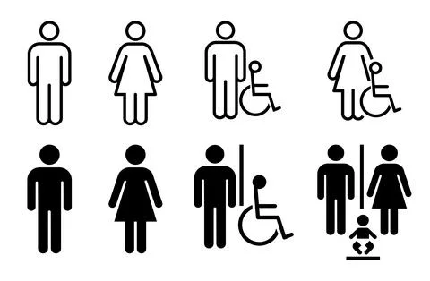 Restroom accessibility icon set with public facility symbols Stock Illustration