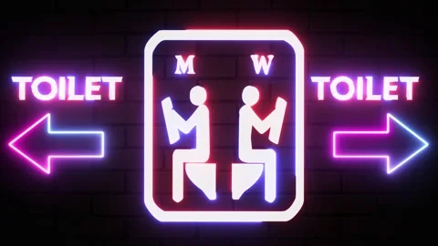 Restroom arrow pointer, silhouette of a man and a woman. Arrow direction to.. Stock Footage 295934385