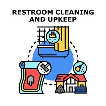 Restroom cleaning and upkeep vector concept illustration Stock Illustration