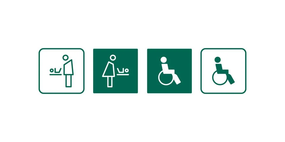 Restroom icon set with boy and girl symbols in vector style for WC signage, b Stock Illustration
