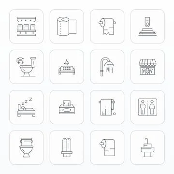 Restroom Vector Icon Library with 16 Thin Line Retina Ready Pixel Aligned D.. Stock Illustration