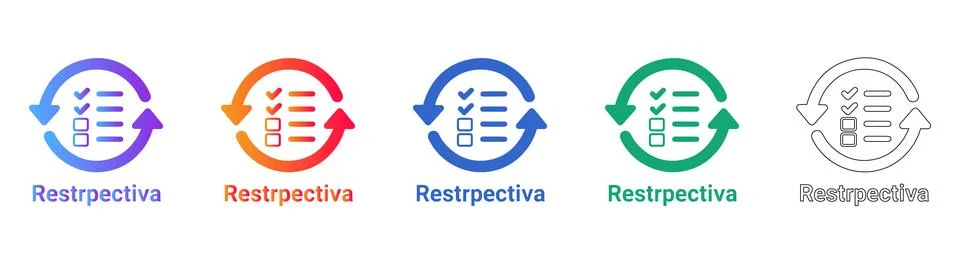 Restrospective Review Process Icon Set Stock Illustration