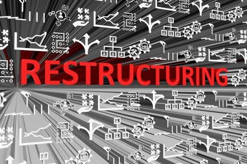 RESTRUCTURING concept blurred background 3d render illustration Stock Illustration