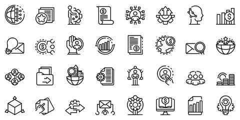 Restructuring icons set, outline style Stock Illustration